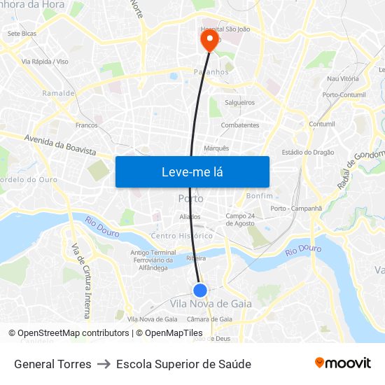 General Torres to Escola Superior de Saúde map