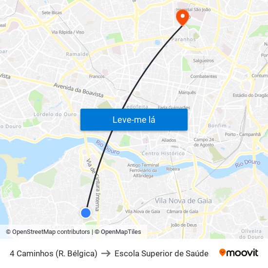 4 Caminhos (R. Bélgica) to Escola Superior de Saúde map