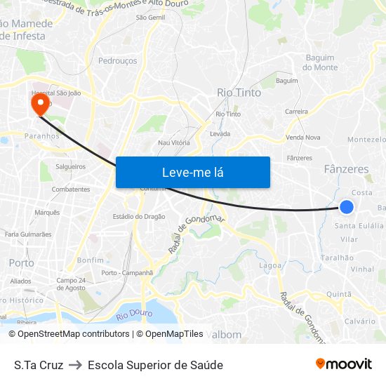 S.Ta Cruz to Escola Superior de Saúde map