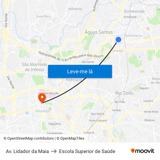 Av. Lidador da Maia to Escola Superior de Saúde map