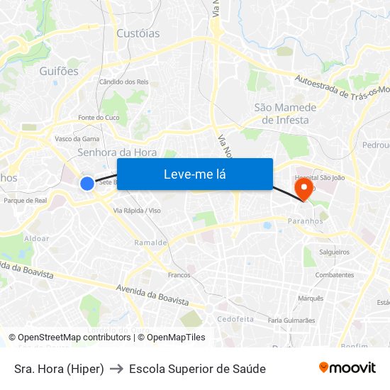 Sra. Hora (Hiper) to Escola Superior de Saúde map