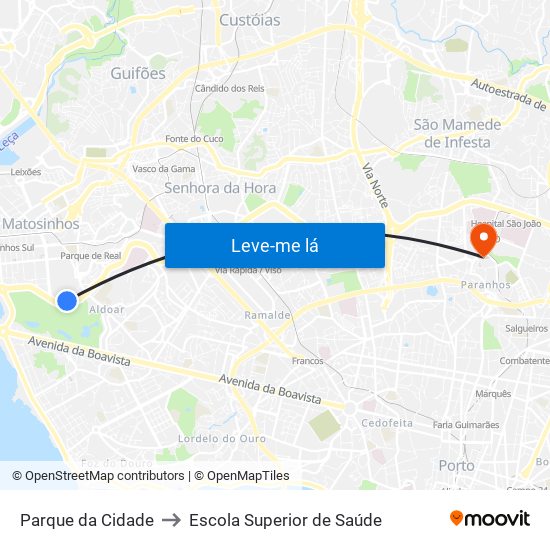 Parque da Cidade to Escola Superior de Saúde map