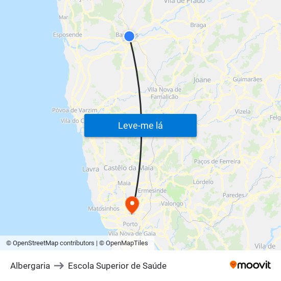 Albergaria to Escola Superior de Saúde map