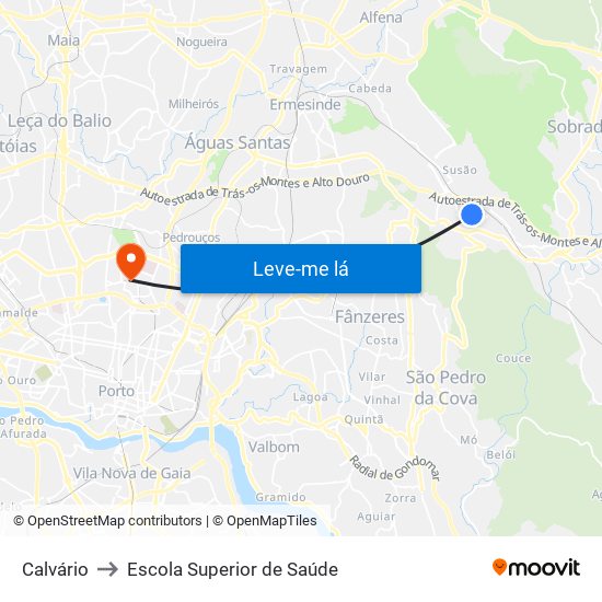 Calvário to Escola Superior de Saúde map