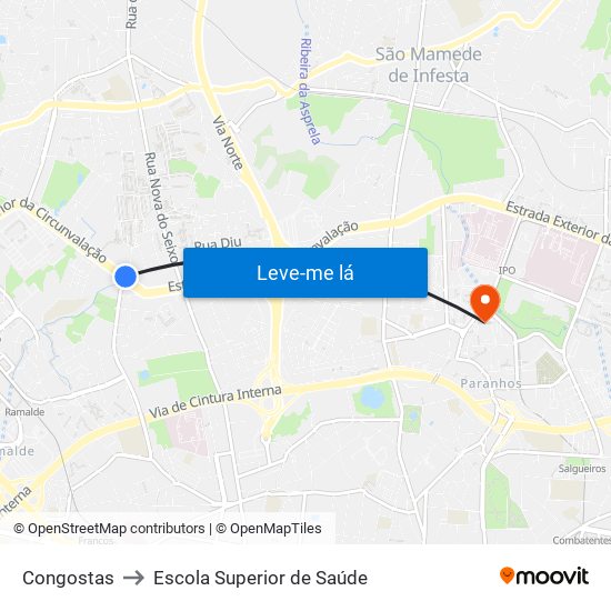 Congostas to Escola Superior de Saúde map