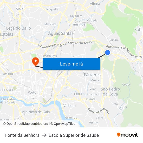 Fonte da Senhora to Escola Superior de Saúde map