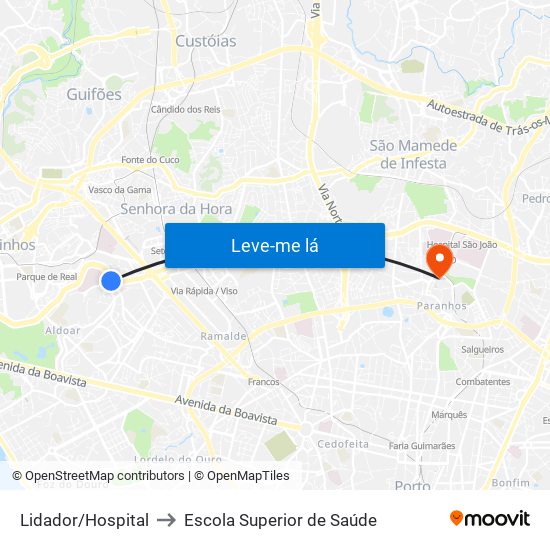 Lidador/Hospital to Escola Superior de Saúde map