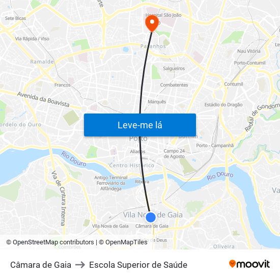 Câmara de Gaia to Escola Superior de Saúde map
