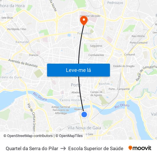 Quartel da Serra do Pilar to Escola Superior de Saúde map