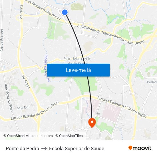 Ponte da Pedra to Escola Superior de Saúde map