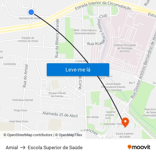 Amial to Escola Superior de Saúde map