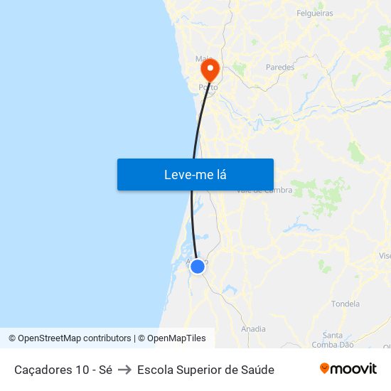 Caçadores 10 - Sé to Escola Superior de Saúde map