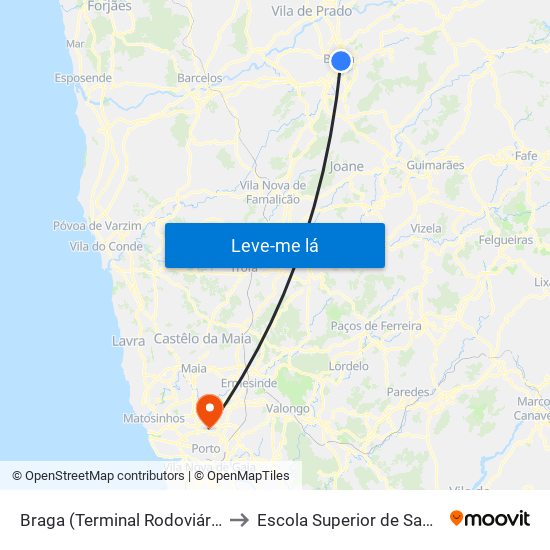 Braga (Terminal Rodoviário) to Escola Superior de Saúde map