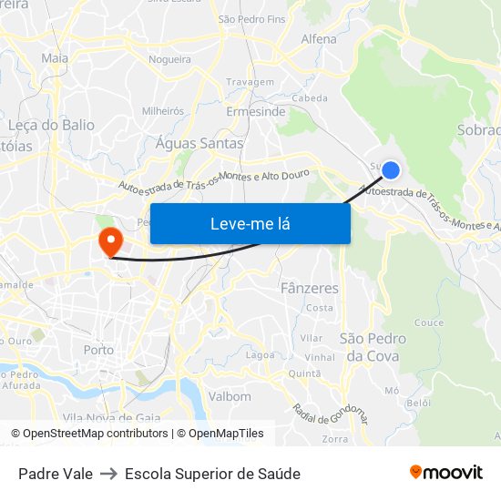 Padre Vale to Escola Superior de Saúde map