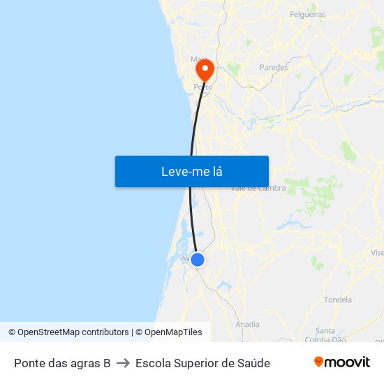 Ponte das agras B to Escola Superior de Saúde map