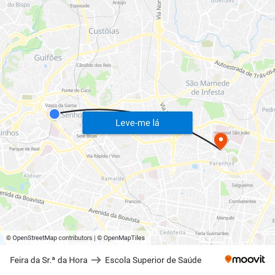 Feira da Sr.ª da Hora to Escola Superior de Saúde map