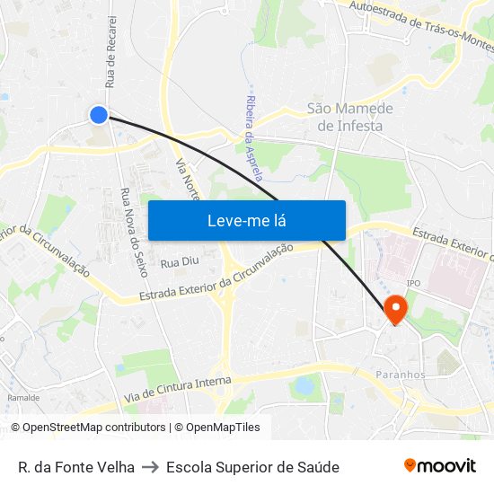 R. da Fonte Velha to Escola Superior de Saúde map