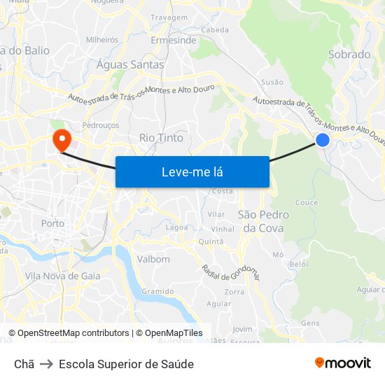Chã to Escola Superior de Saúde map