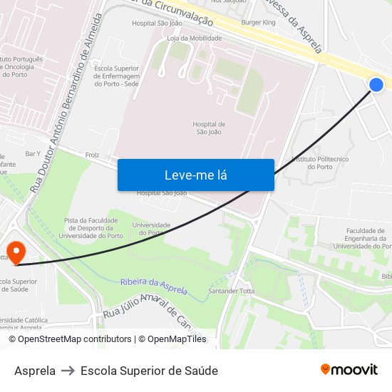 Asprela to Escola Superior de Saúde map