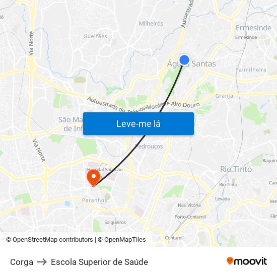 Corga to Escola Superior de Saúde map