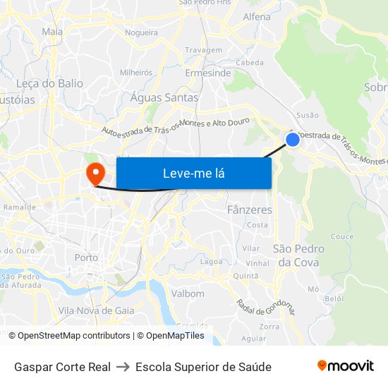 Gaspar Corte Real to Escola Superior de Saúde map