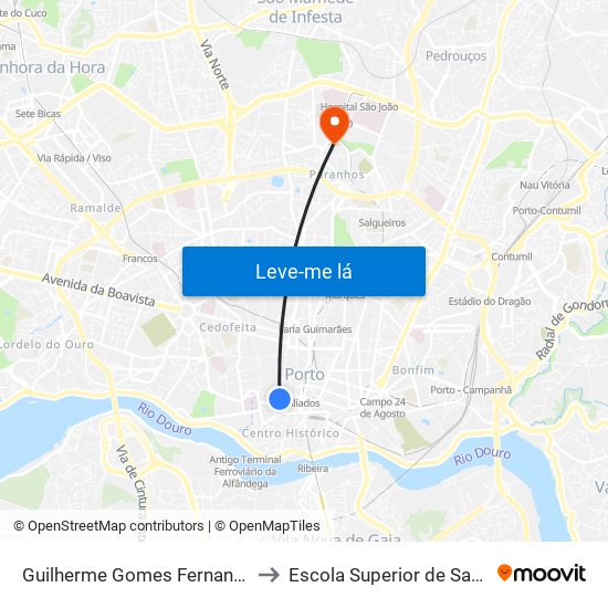 Guilherme Gomes Fernandes to Escola Superior de Saúde map