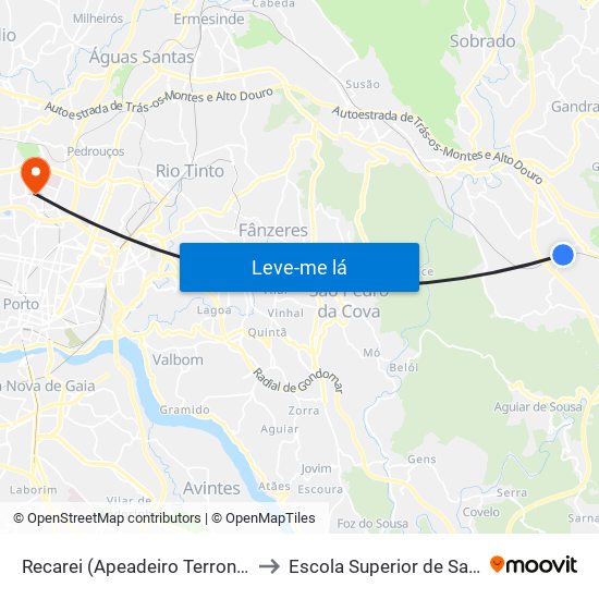 Recarei (Apeadeiro Terronhas) to Escola Superior de Saúde map