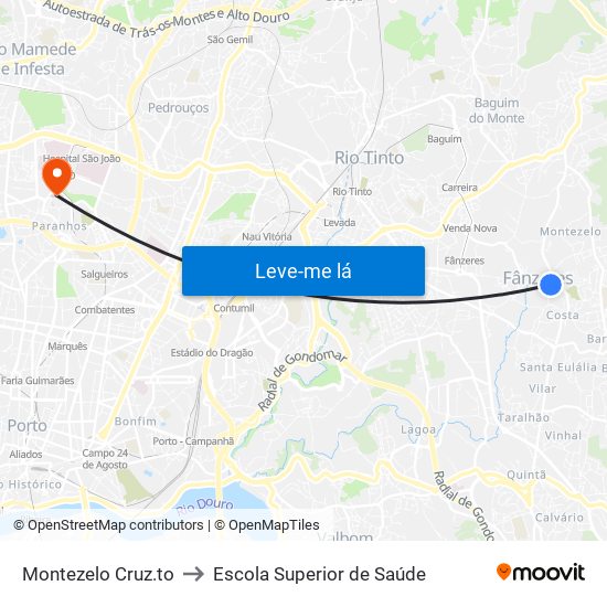 Montezelo Cruz.to to Escola Superior de Saúde map