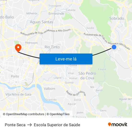 Ponte Seca to Escola Superior de Saúde map