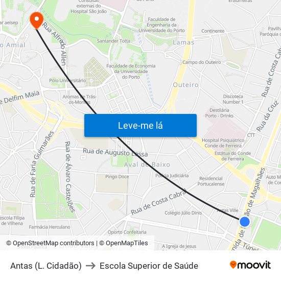 Antas (L. Cidadão) to Escola Superior de Saúde map