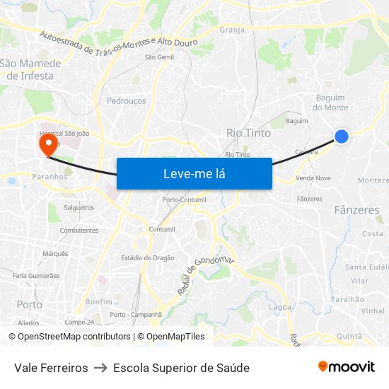 Vale Ferreiros to Escola Superior de Saúde map