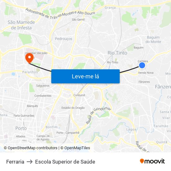 Ferraria to Escola Superior de Saúde map