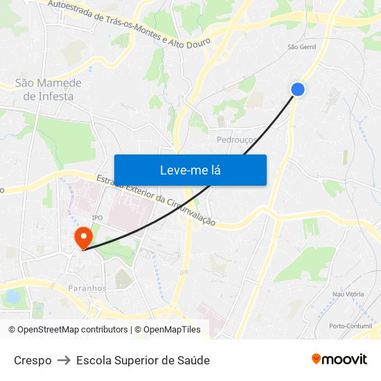 Crespo to Escola Superior de Saúde map