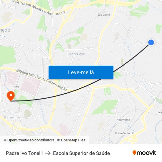 Padre Ivo Tonelli to Escola Superior de Saúde map