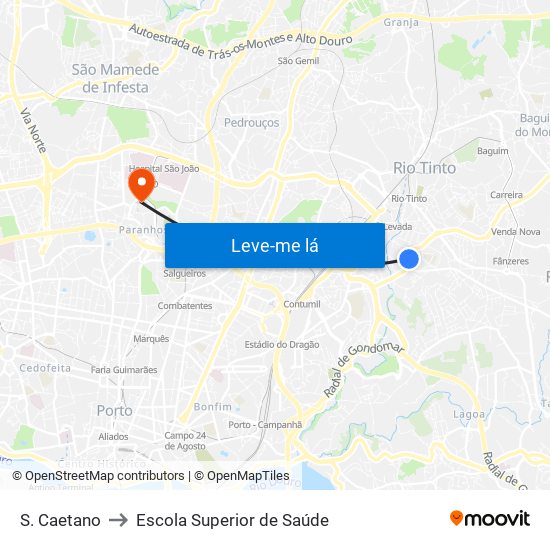 S. Caetano to Escola Superior de Saúde map