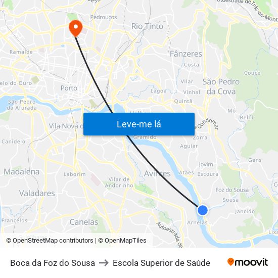 Boca da Foz do Sousa to Escola Superior de Saúde map