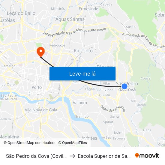 São Pedro da Cova (Covilhã) to Escola Superior de Saúde map