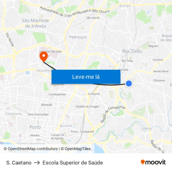 S. Caetano to Escola Superior de Saúde map