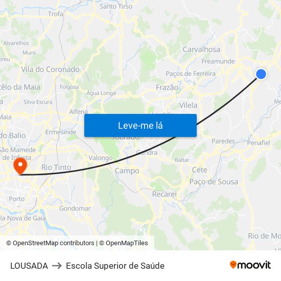 LOUSADA to Escola Superior de Saúde map