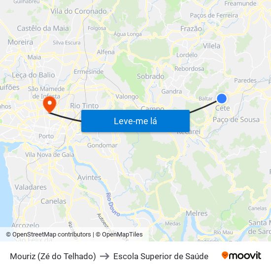 Mouriz (Zé do Telhado) to Escola Superior de Saúde map