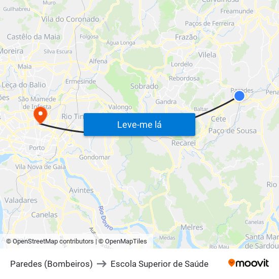 Paredes (Bombeiros) to Escola Superior de Saúde map