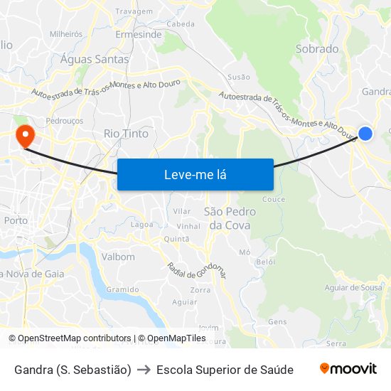 Gandra (S.Sebastião) to Escola Superior de Saúde map