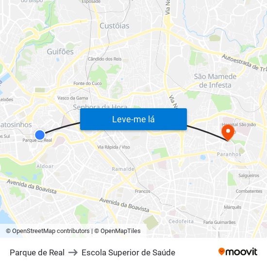 Parque de Real to Escola Superior de Saúde map