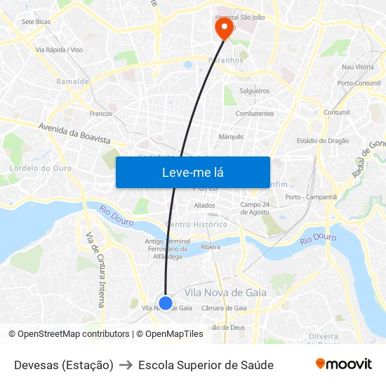 Devesas (Estação) to Escola Superior de Saúde map