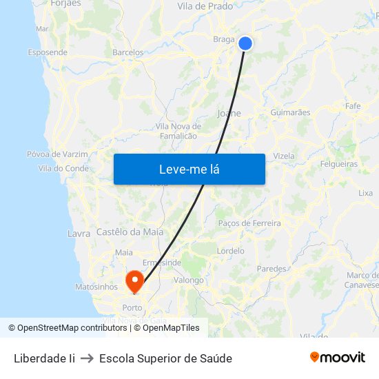 Liberdade Ii to Escola Superior de Saúde map