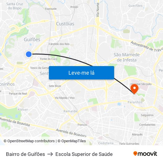 Bairro de Guifões to Escola Superior de Saúde map