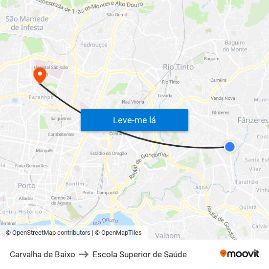 Carvalha de Baixo to Escola Superior de Saúde map