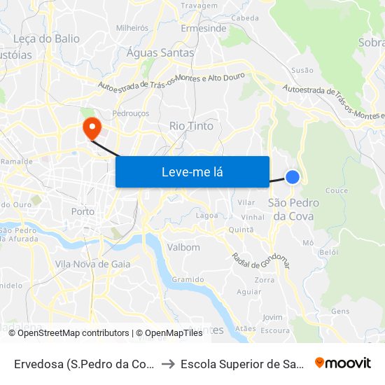 Ervedosa (S.Pedro da Cova) to Escola Superior de Saúde map