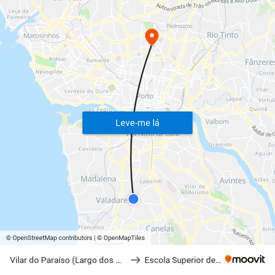 Vilar do Paraíso (Largo dos Monteiros) to Escola Superior de Saúde map