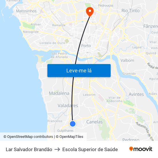 Lar Salvador Brandão to Escola Superior de Saúde map